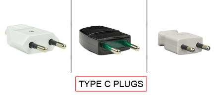 TYPE C Plugs are used in the following Countries:
<br>
Primary Countries known for using TYPE C plugs are Austria, Belgium, Brazil, Chile, Denmark, Germany, Finland, Greece, Greenland, France, Italy, Israel, Netherlands, Norway, Philippines, Poland, Sweden, Switzerland, Thailand, Turkey, Thailand, Vietnam.

<br>Additional Countries that use TYPE C plugs are 
Afghanistan, Albania, Algeria, Andorra, Angola, Argentina, Armenia, Azerbaijan, Bangladesh, Belarus, Benin, Bolivia, Bosnia & Herzegovina, Botswana, Bulgaria, Burkina Faso, Burundi, Cameroon, Canary Islands, Cape Verde, Central African Republic, Chad, Channel Islands, Comoros, Congo - Democratic Republic, Congo - Republic of the, Croatia, Czech Republic, Djibouti, Egypt, El Salvador, Equatorial Guinea, Eritrea, Estonia, Ethiopia, Faroe Islands, French Guiana, French Polynesia, Gabon, Gaza Strip, Georgia, Gibraltar, Guadeloupe, Guinea, Guinea-Bissau, Hungary, Iceland, India, Indonesia, Iran, Iraq, Ivory Coast, Jordan, Kazakhstan, Korea - North, Korea - South, Kyrgyzstan, Laos, Latvia, Lebanon, Lesotho, Libya, Liechtenstein, Lithuania, Luxembourg, Macedonia, Madagascar, Mali - Republic of, Martinique, Mauritania, Mauritius, Moldova, Monaco, Mongolia, Montenegro, Morocco, Mozambique, Myanmar, Namibia, Nepal, Netherlands Antilles, New Caledonia, Niger, Norway, Oman, Pakistan, Paraguay, Peru, Portugal, Reunion, Romania, Russia, Rwanda, San Marino, So Tom & Principe, Senegal, Serbia, Slovakia, Slovenia, Somalia, South Africa, Spain, Sri Lanka, Sudan, Suriname, Swaziland, Syria, Tajikistan, Togo, Tunisia, Turkmenistan, Ukraine, Uruguay, Uzbekistan, Zambia.

<br><font color="yellow">*</font> Additional Type C Electrical Devices:

<br><font color="yellow">*</font> <a href="https://internationalconfig.com/icc6.asp?item=TYPE-C-CONNECTORS" style="text-decoration: none">Type C Connectors</a> 

<br><font color="yellow">*</font> <a href="https://internationalconfig.com/icc6.asp?item=TYPE-C-OUTLETS" style="text-decoration: none">Type C Outlets</a> 

<br><font color="yellow">*</font> <a href="https://internationalconfig.com/icc6.asp?item=TYPE-C-POWER-CORDS" style="text-decoration: none">Type C Power Cords</a> 

<br><font color="yellow">*</font> <a href="https://internationalconfig.com/icc6.asp?item=TYPE-C-POWER-STRIPS" style="text-decoration: none">Type C Power Strips</a>

<br><font color="yellow">*</font> <a href="https://internationalconfig.com/icc6.asp?item=TYPE-C-ADAPTERS" style="text-decoration: none">Type C Adapters</a>

<br><font color="yellow">*</font> <a href="https://internationalconfig.com/worldwide-electrical-devices-selector-and-electrical-configuration-chart.asp" style="text-decoration: none">Worldwide Selector. All Countries by TYPE.</a>

<br>View examples of TYPE C plugs below.
